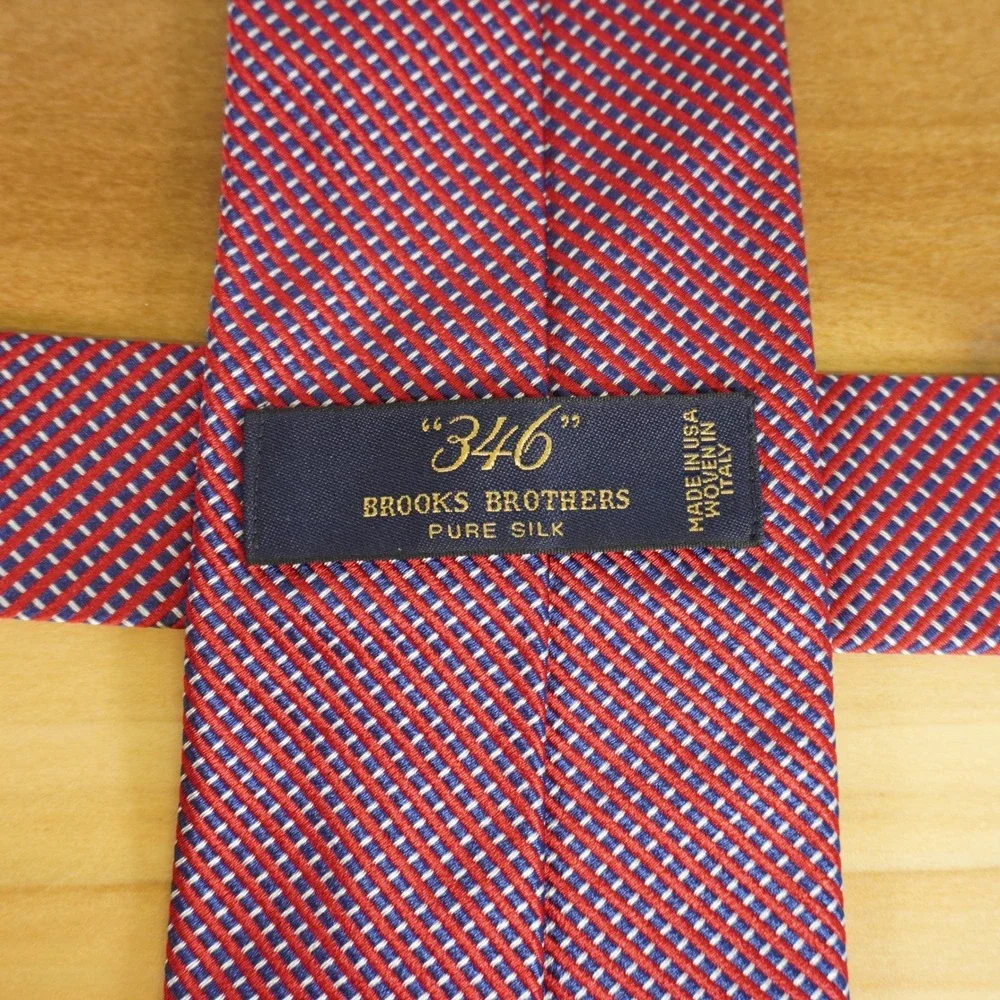 Brooks Brothers 346 Tie Mens Red Navy Blue USA Micro Pattern Pure‎ Silk 3.75/58